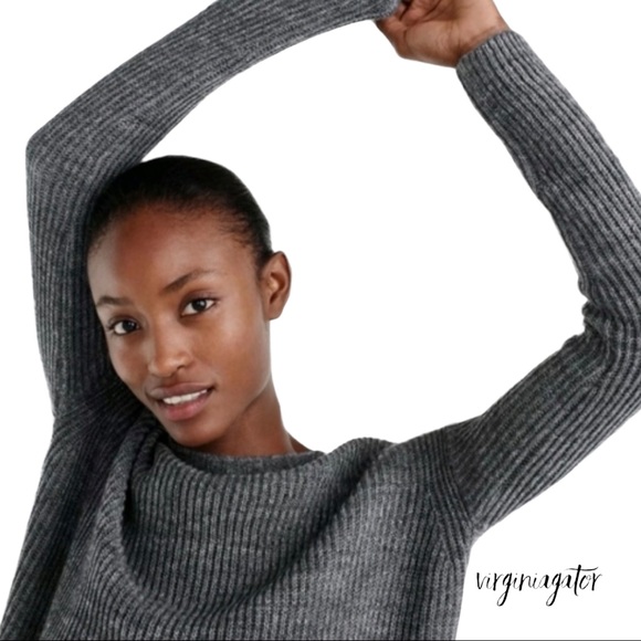 J Crew Open Back Heather Gray Ribbed Knit Soft Alpaca Wool Blend Tunic Sweater - Picture 6 of 14